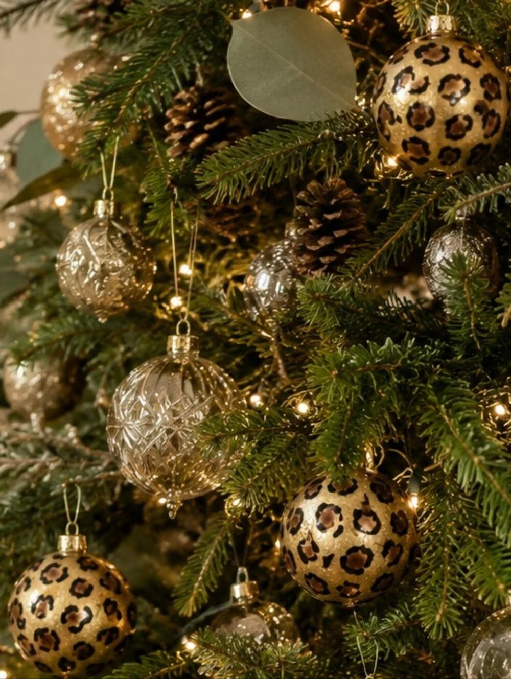 Pier 1 Gold Leopard Print Christmas Ornaments Decorative Hanging Holiday Tree